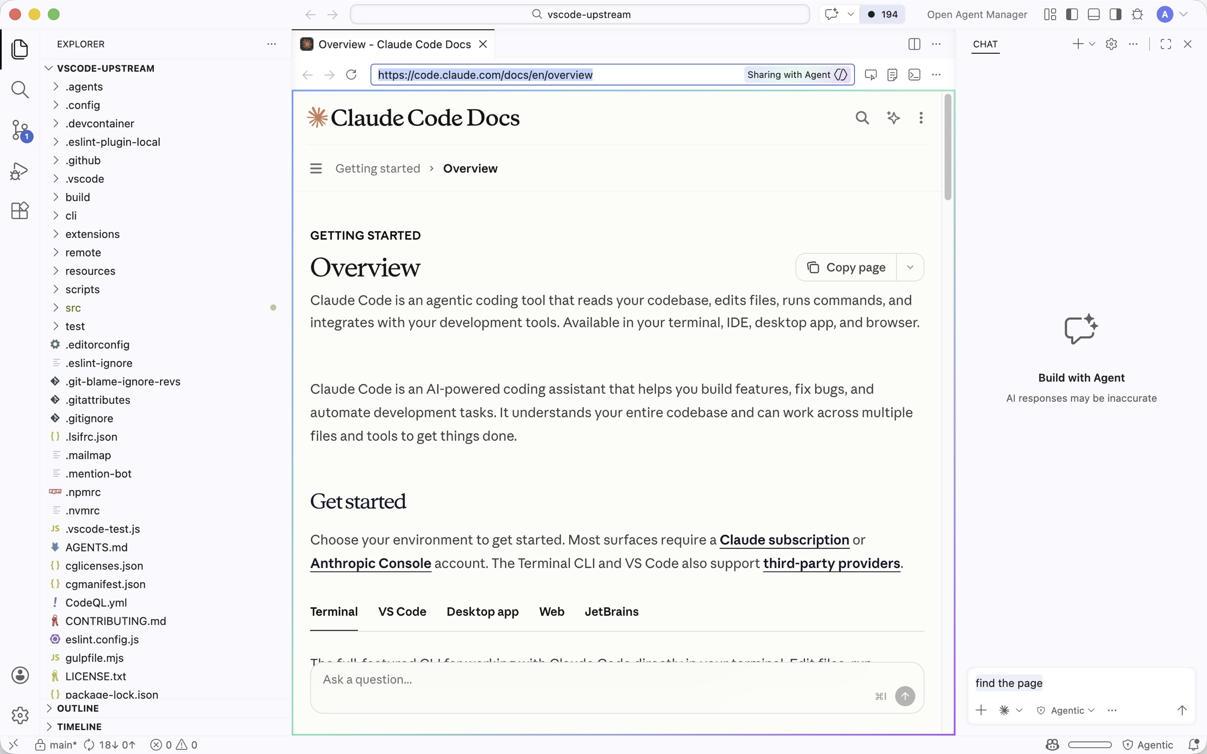 Drift built-in browser viewing Claude documentation alongside the editor