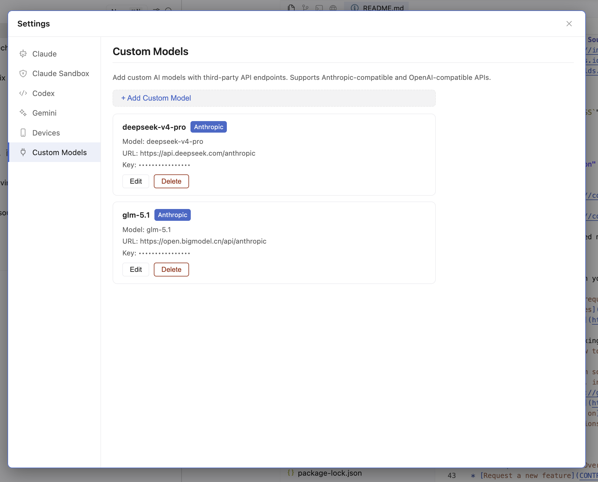 Custom Model dialog — Grok 4 Fast configured against api.x.ai with OpenAI-compatible provider type